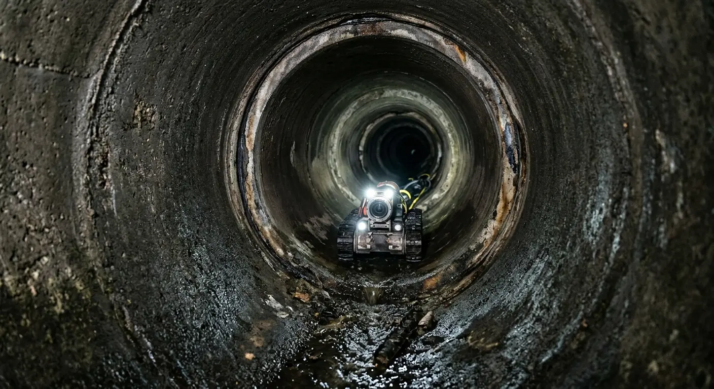 Robotic sewer camera inspecting pipe interior for Drain Snake Service in Godley